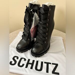 Brand New - Schutz women’s lace-up boots in black burned leather